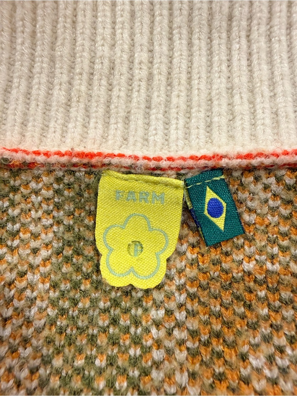 FARM Rio Multicolor Patchwork Crewneck Sweater - Green Blue Pink Orange Cream - Picture 13 of 14